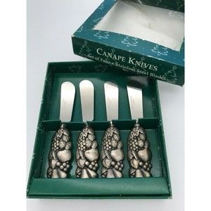 Vintage Cooks Club Canapé‎ Spreader Set Stainless Steel Four Pieces Knives NIB